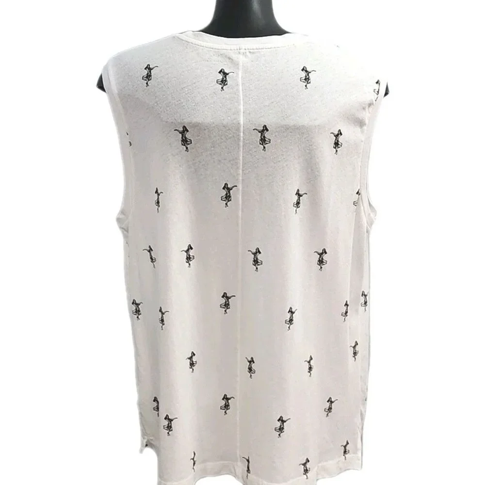 J Crew Shirt Collector Tee Tank Top Women Sz XL Hula Dancer White Black Cotton